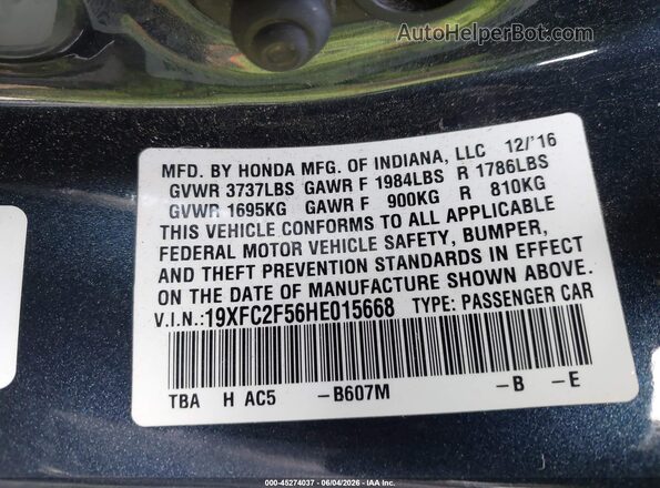 19XFC2F56HE015668 2017 HONDA CIVIC Pewter 
