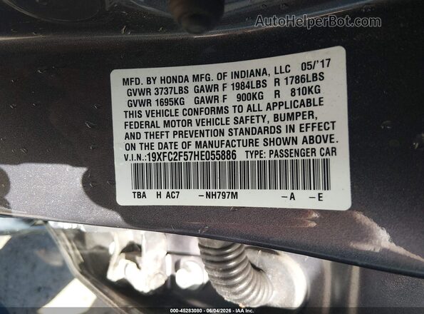 19XFC2F57HE055886 2017 HONDA CIVIC Gray 