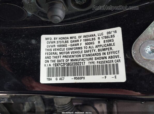 19XFC2F58GE092217 2016 HONDA CIVIC Black 