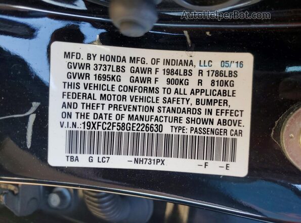 19XFC2F58GE226630 2016 HONDA CIVIC Black 