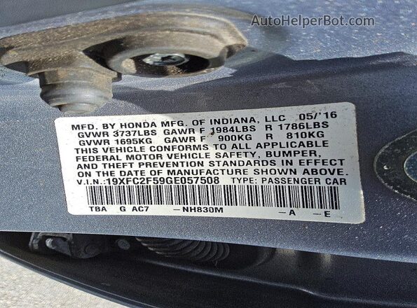 19XFC2F59GE057508 2016 HONDA CIVIC Серебряный 