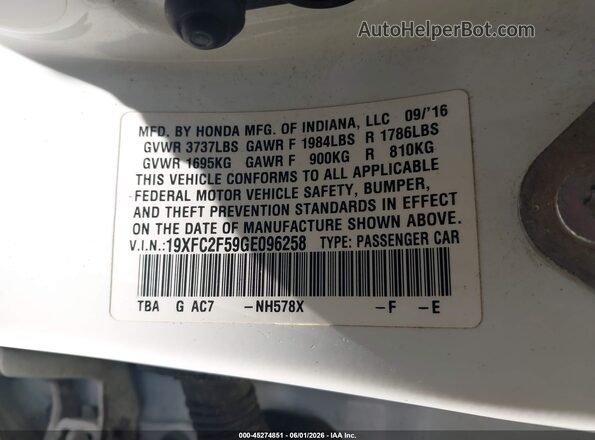 19XFC2F59GE096258 2016 HONDA CIVIC White Շարժիչի բաժամունքի տեսք