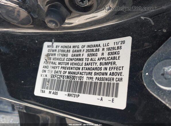 19XFC2F61ME001101 2021 HONDA CIVIC Black VIN კოდის სტიკერის ხედი