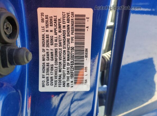 19XFC2F63LE027150 2020 HONDA CIVIC Blue VIN sticker view