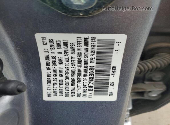 19XFC2F64LE004394 2020 HONDA CIVIC Gray Widok komory silnika