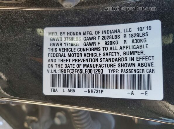 19XFC2F65LE001293 2020 HONDA CIVIC Black ძრავის განყოფილების ხედი