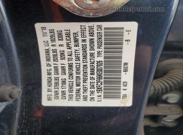 19XFC2F66KE007926 2019 HONDA CIVIC Синий 