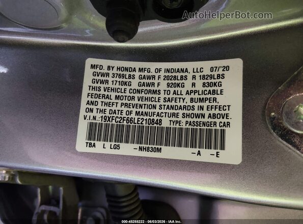 19XFC2F66LE210848 2020 HONDA CIVIC Silver Widok komory silnika