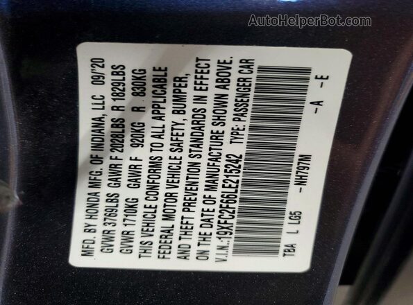 19XFC2F66LE215242 2020 HONDA CIVIC Gray Engine compartment view