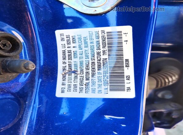 19XFC2F68LE028374 2020 HONDA CIVIC Blue Vista del compartimento del motor