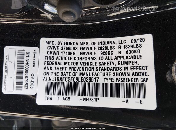 19XFC2F69LE029517 2020 HONDA CIVIC Black Engine compartment view