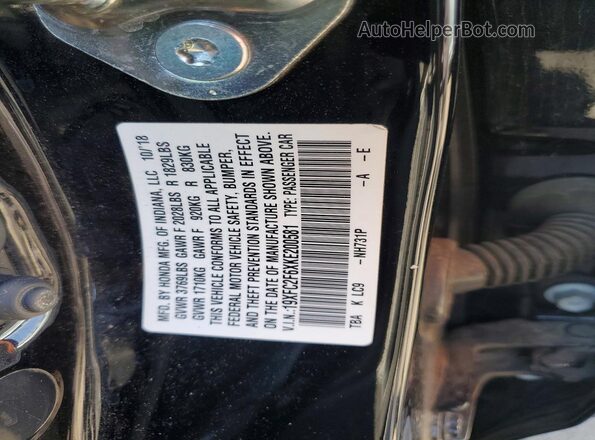 19XFC2F6XKE200581 2019 HONDA CIVIC Черный 