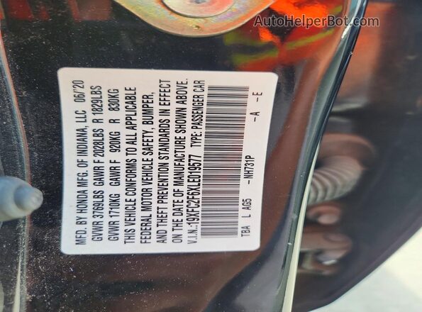 19XFC2F6XLE019577 2020 HONDA CIVIC Black Вид підкапотного простору