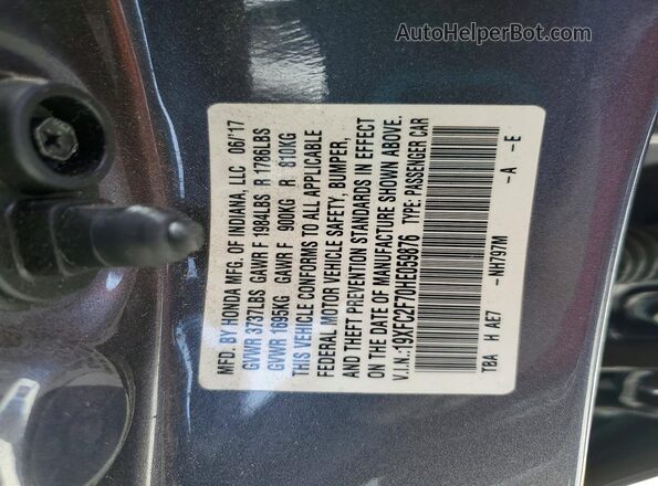 19XFC2F70HE059876 2017 HONDA CIVIC Charcoal Вид підкапотного простору