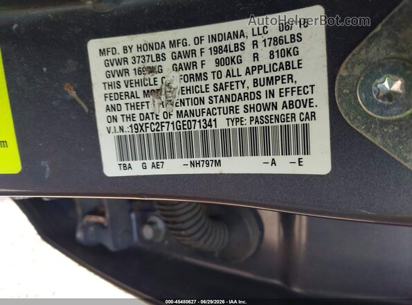 19XFC2F71GE071341 2016 HONDA CIVIC Black Vista del compartimento del motor