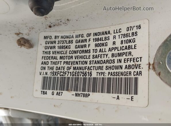 19XFC2F71GE075616 2016 HONDA CIVIC White Widok komory silnika