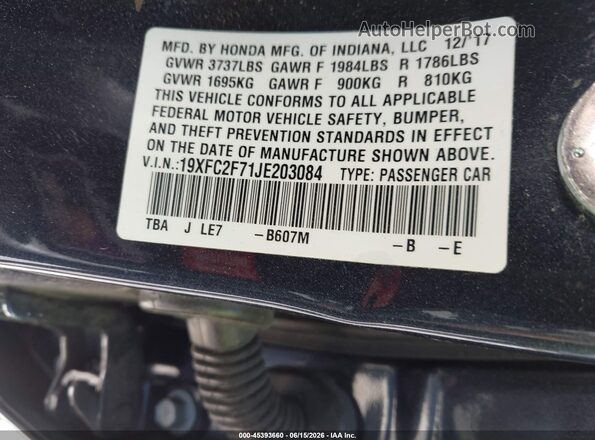 19XFC2F71JE203084 2018 HONDA CIVIC Blue Вид підкапотного простору