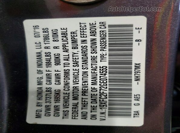 19XFC2F72GE074555 2016 HONDA CIVIC Gray Engine compartment view