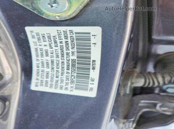 19XFC2F72GE088505 2016 HONDA CIVIC Gray Vista del compartimento del motor