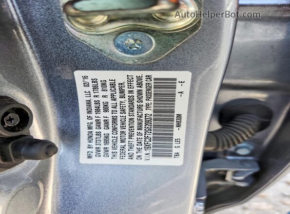 19XFC2F72GE209372 2016 HONDA CIVIC Silver VIN sticker view