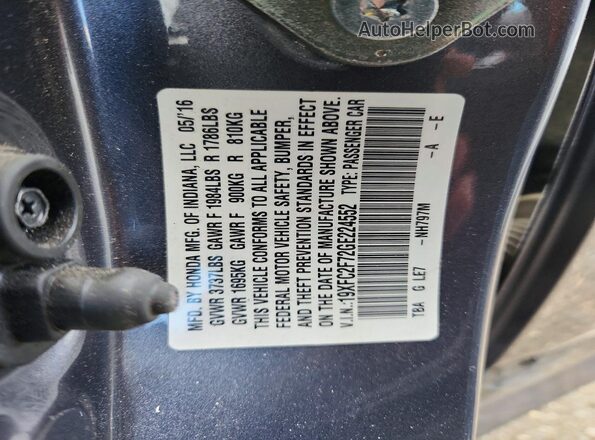 19XFC2F72GE224552 2016 HONDA CIVIC Серый Вид подкапотного пространства