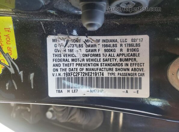 19XFC2F72HE219174 2017 HONDA CIVIC Black Вид підкапотного простору