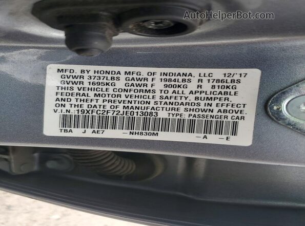 19XFC2F72JE013083 2018 HONDA CIVIC Серебряный Вид наклейки с VIN-кодом