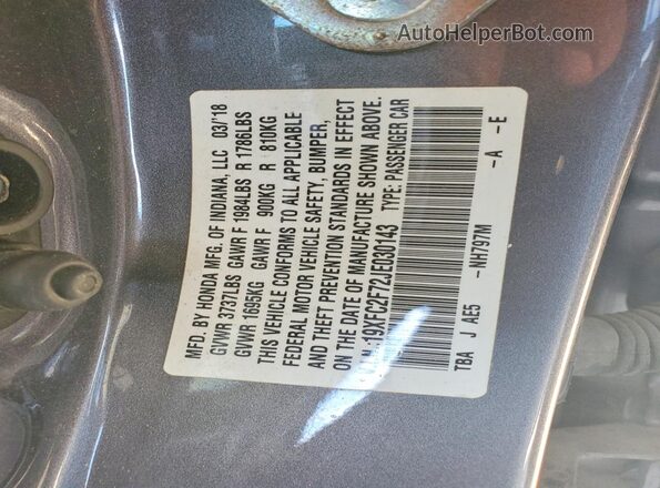 19XFC2F72JE030143 2018 HONDA CIVC Серый 