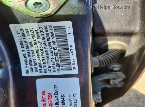 19XFC2F73HE027357 2017 HONDA CIVIC Gray Vista del compartimento del motor
