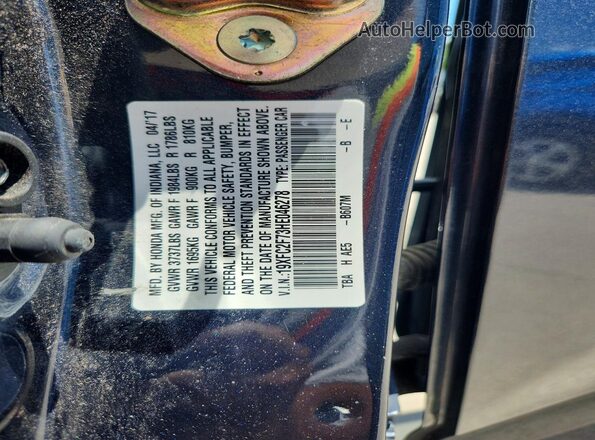 19XFC2F73HE046278 2017 HONDA CIVIC Black ძრავის განყოფილების ხედი