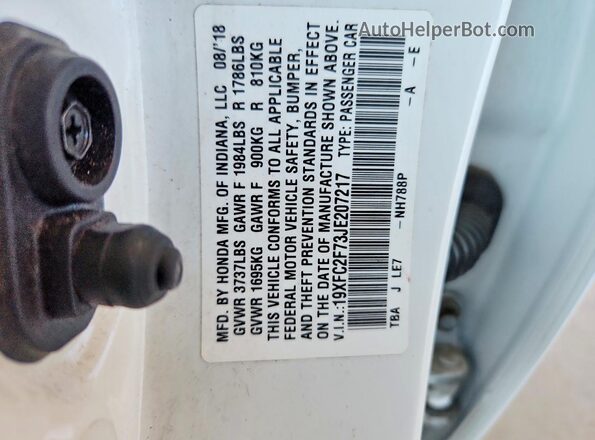 19XFC2F73JE207217 2018 HONDA CIVIC White Շարժիչի բաժամունքի տեսք