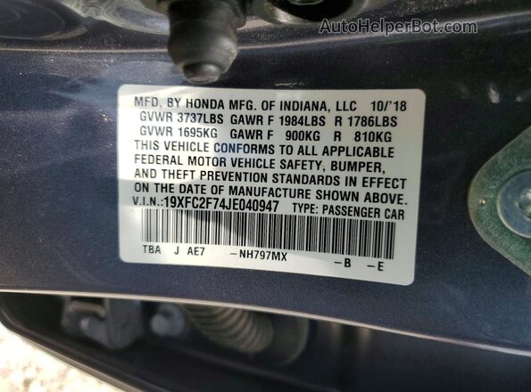 19XFC2F74JE040947 2018 HONDA CIVIC Silver Engine compartment view