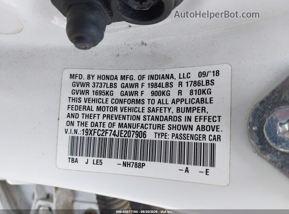 19XFC2F74JE207906 2018 HONDA CIVIC White Widok komory silnika