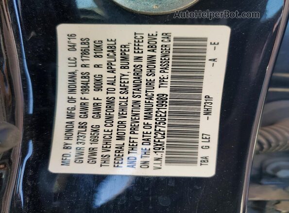 19XFC2F75GE219989 2016 HONDA CIVIC Black Widok naklejki z numerem VIN