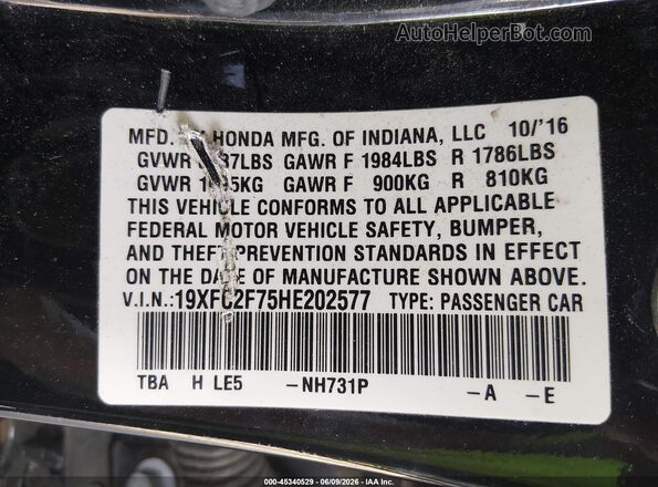 19XFC2F75HE202577 2017 HONDA CIVIC Black 