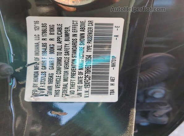 19XFC2F76HE016854 2017 HONDA CIVIC Black Widok komory silnika