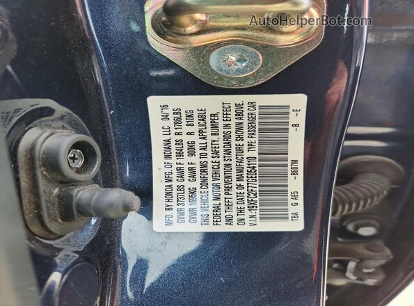 19XFC2F77GE054110 2016 HONDA CIVIC Blue Widok komory silnika