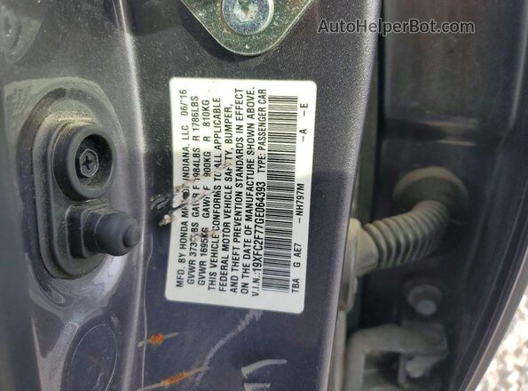 19XFC2F77GE064393 2016 HONDA CIVIC Gray 