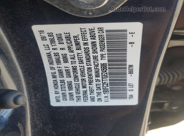 19XFC2F77GE245686 2016 HONDA CIVIC Blue Շարժիչի բաժամունքի տեսք