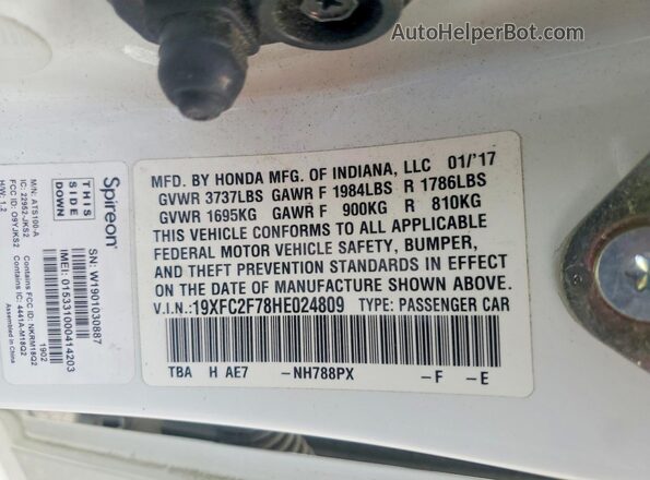 19XFC2F78HE024809 2017 HONDA CIVIC White Вид підкапотного простору