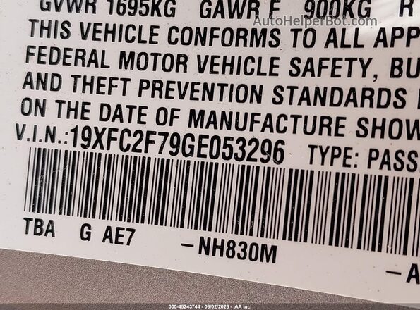 19XFC2F79GE053296 2016 HONDA CIVIC Silver ძრავის განყოფილების ხედი