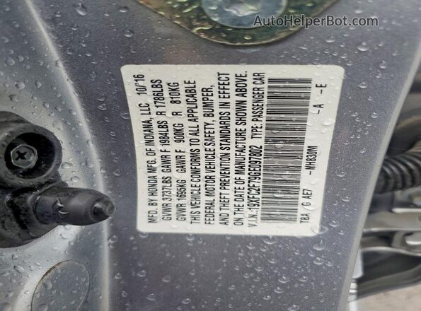 19XFC2F79GE097802 2016 HONDA CIVIC Silver VIN կոդի պիտակի տեսք