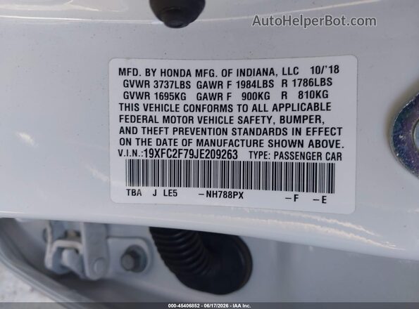 19XFC2F79JE209263 2018 HONDA CIVIC White Շարժիչի բաժամունքի տեսք