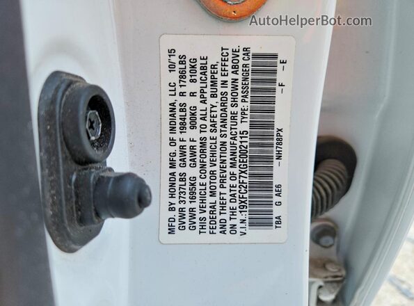 19XFC2F7XGE002115 2016 HONDA CIVIC White Вид підкапотного простору