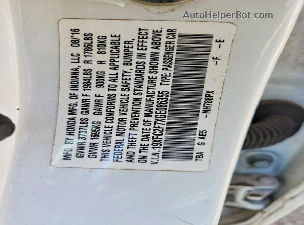 19XFC2F7XGE086355 2016 HONDA CIVIC Белый 