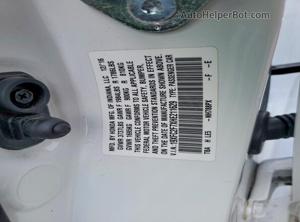 19XFC2F7XHE211629 2017 HONDA CIVIC Белый Вид наклейки с VIN-кодом