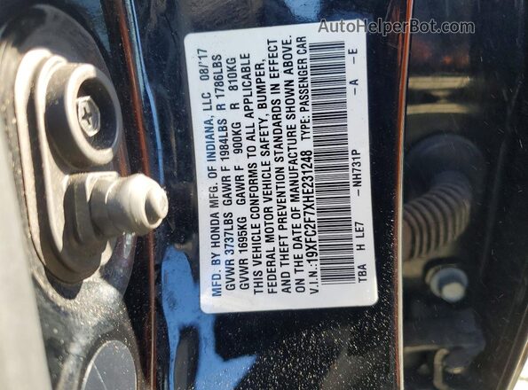 19XFC2F7XHE231248 2017 HONDA CIVIC Черный Вид подкапотного пространства