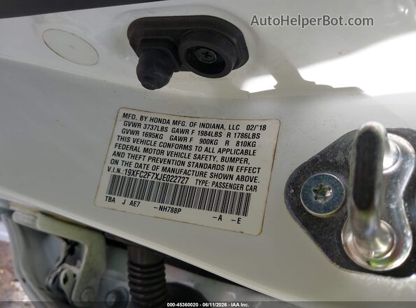 19XFC2F7XJE022727 2018 HONDA CIVIC Белый Вид подкапотного пространства