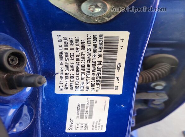 19XFC2F80LE001140 2020 HONDA CIVIC Blue 
