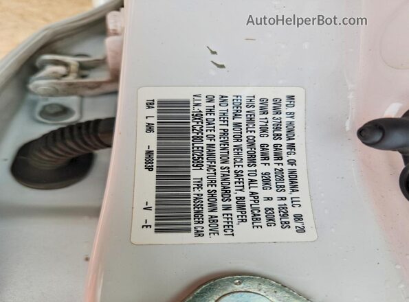 19XFC2F80LE025891 2020 HONDA CIVIC White 